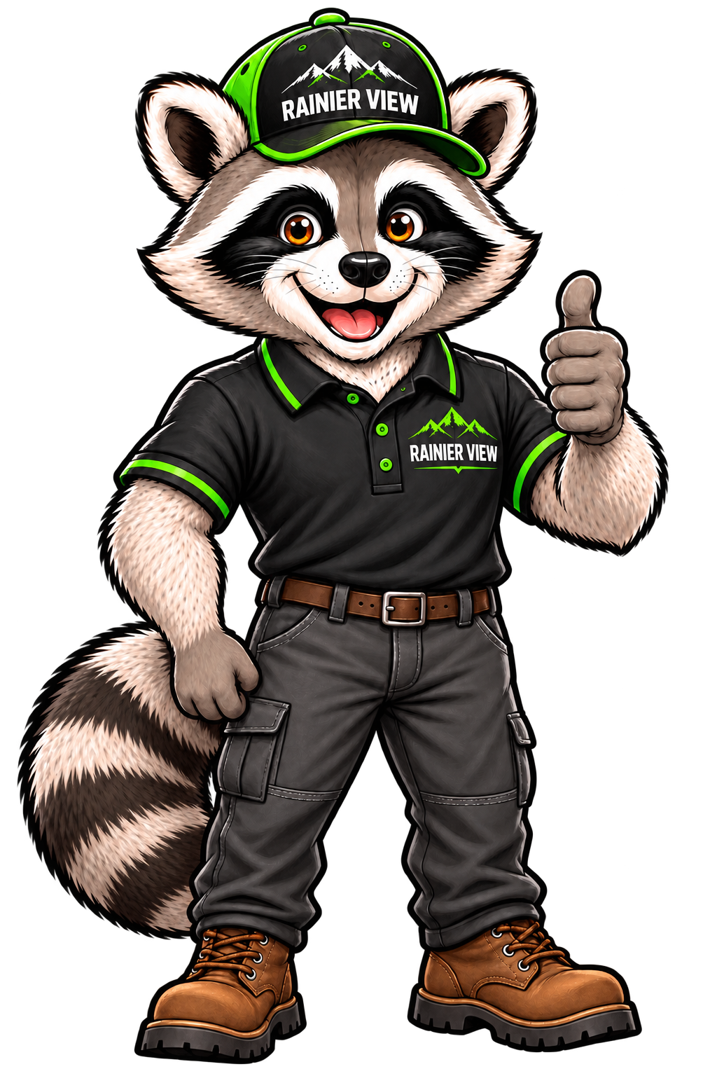 Rainier View raccoon mascot giving a thumbs up